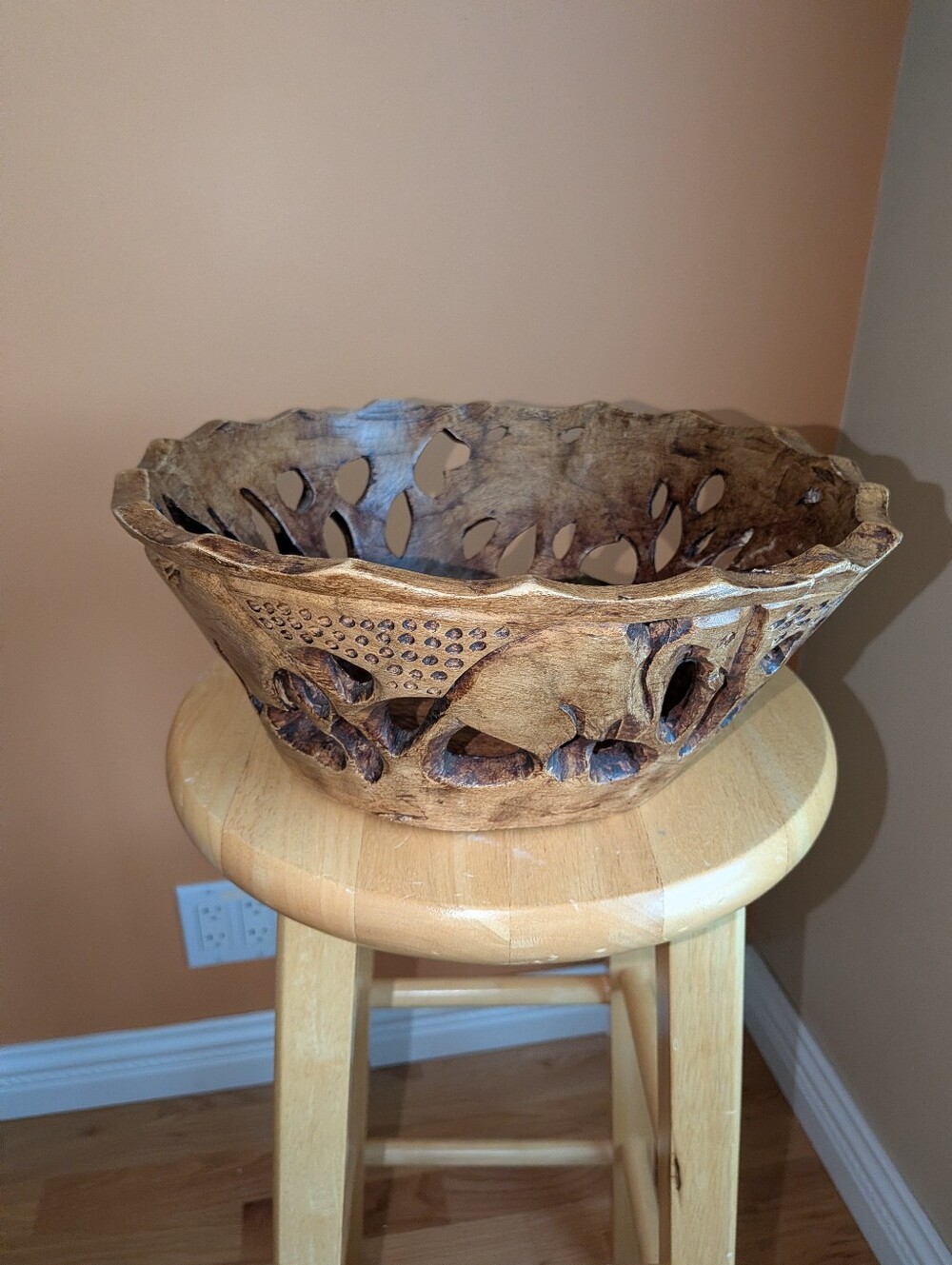 Handcrafted Brown Wooden Art Bowl - Rustic Home Sculpture